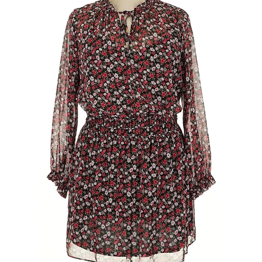 Socialite Black and Red Floral Long Sleeve Dress